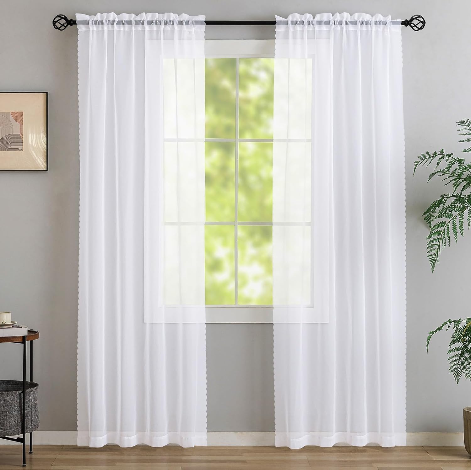 MysticHome Window Curtains White Sheer,  40 W x 90 L