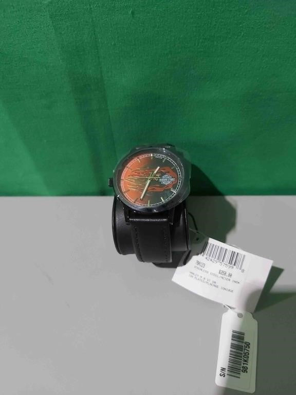 Bulova Harley Davidson Men's Watch, 40mm Orange Dial, Black Leather Strap, #78A123