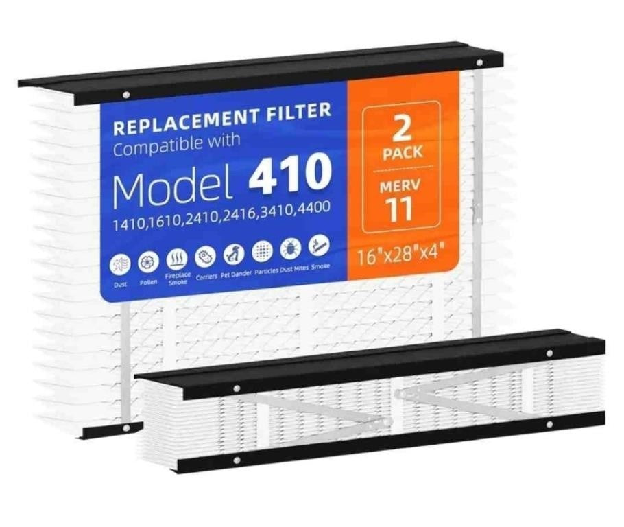 2 Pack 410 Replacement Filter,MERV11,16x25x4, Size:16"x28"x4"