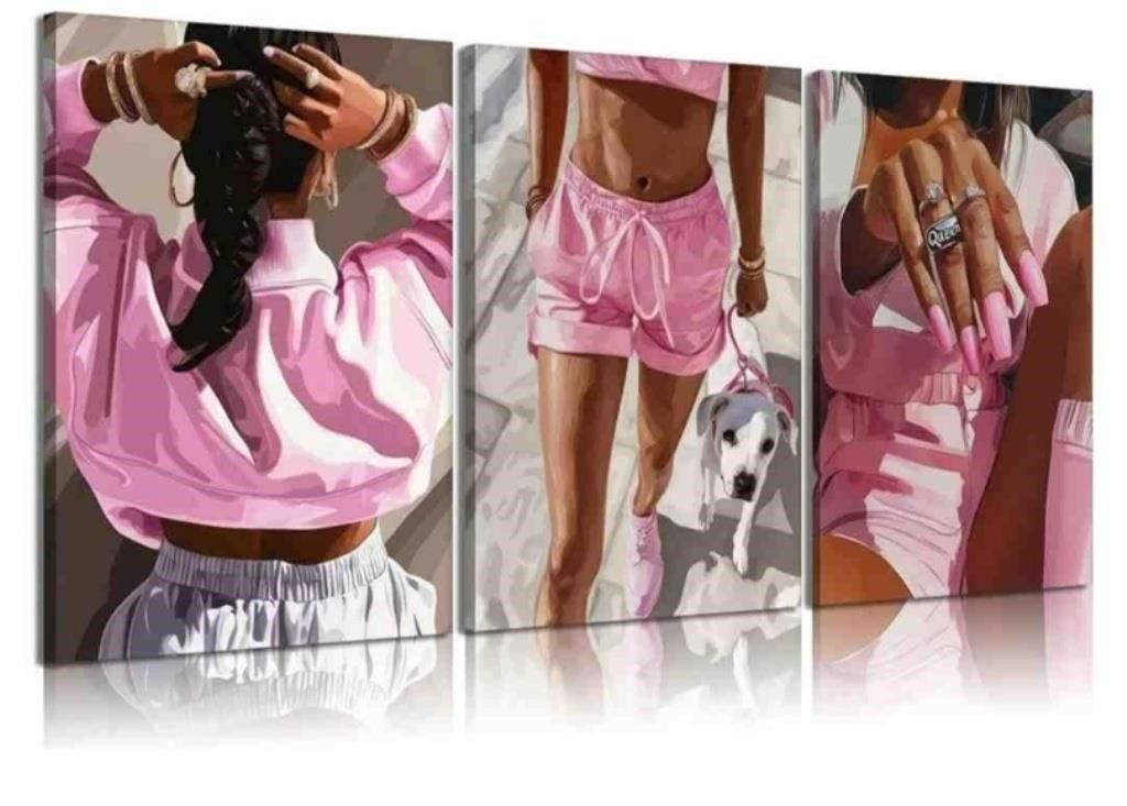 JNYUWLAA 3 Pcs Black Girl Canvas Wall Art 12x16in Framed