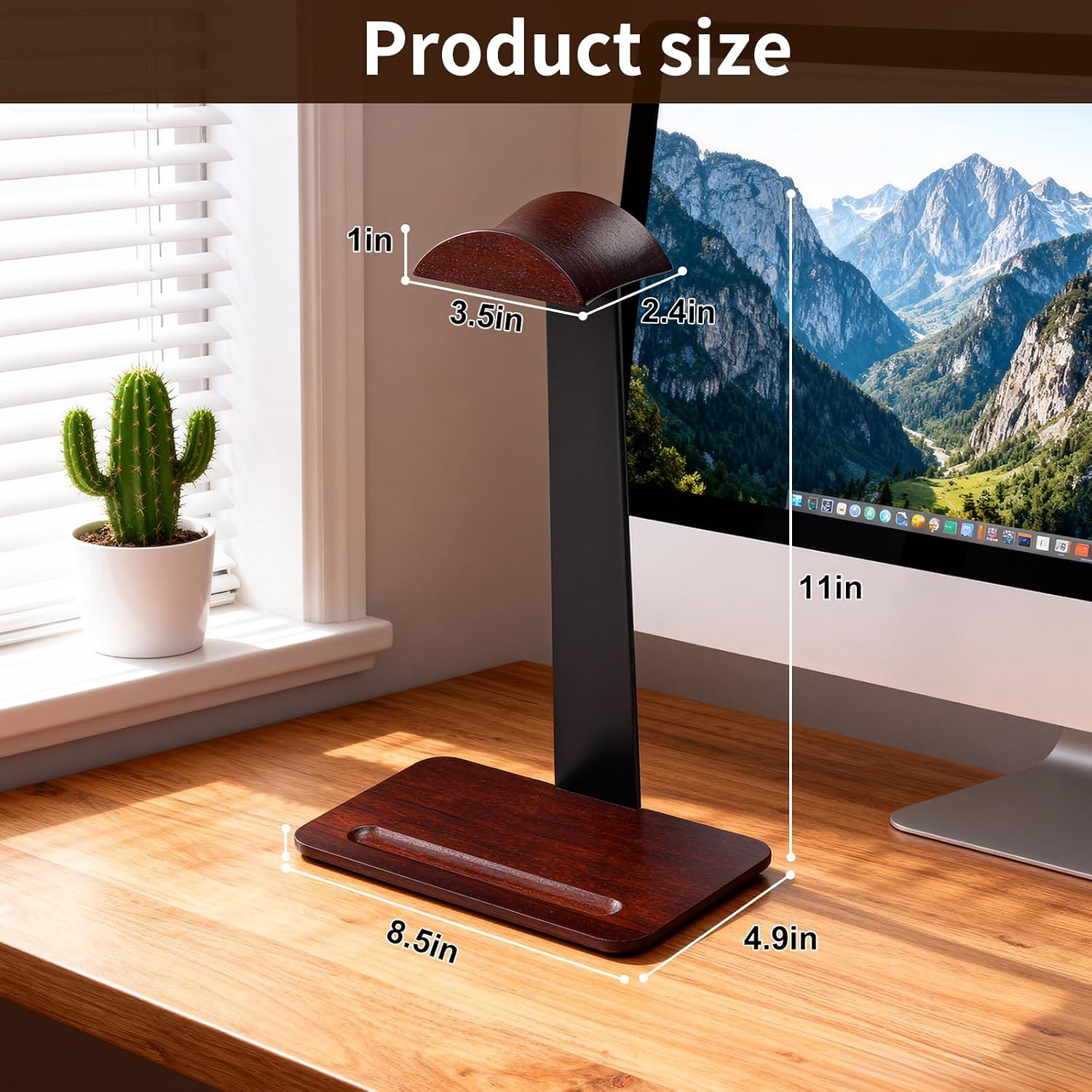 Vruelia Walnut Headphone Stand, 2-in-1 Wood Headset Stand