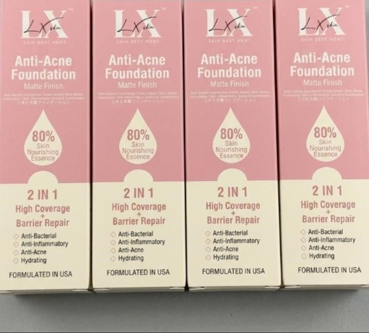 LX Skin Anti-Acne Foundation, matte Finish. Shade May Vary. 30ml. Exp: 1.8.2027.