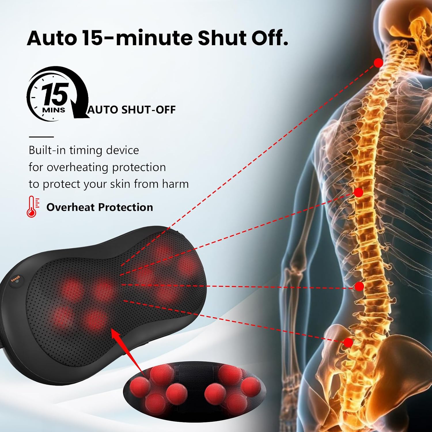 Massagease Corded Back Massage Pillow with Buckle Strap, with Heat (24 Head)