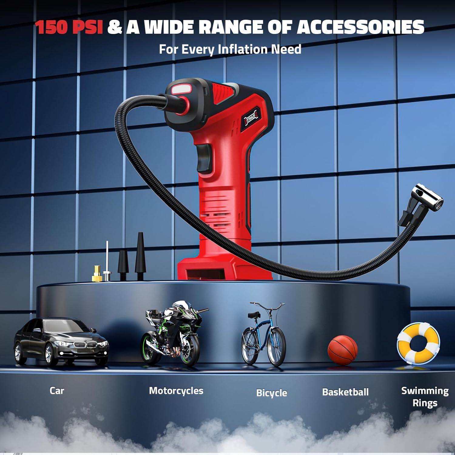 DIYtoolifz 150PSI Tire Inflator Compatible with Milwaukee 18V, RED