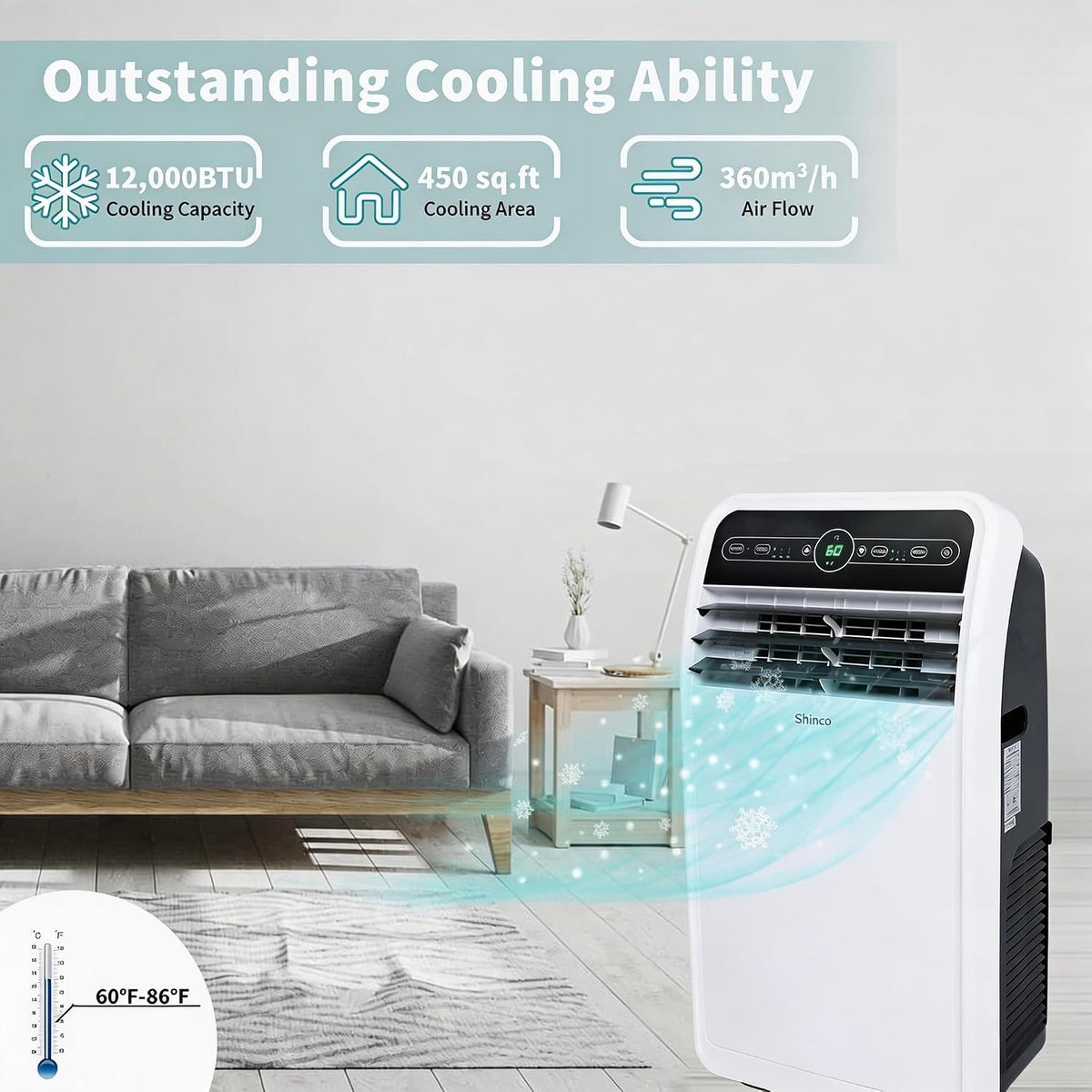 Shinco 8,000 BTU Portable Air Conditioner, 200 sq.ft