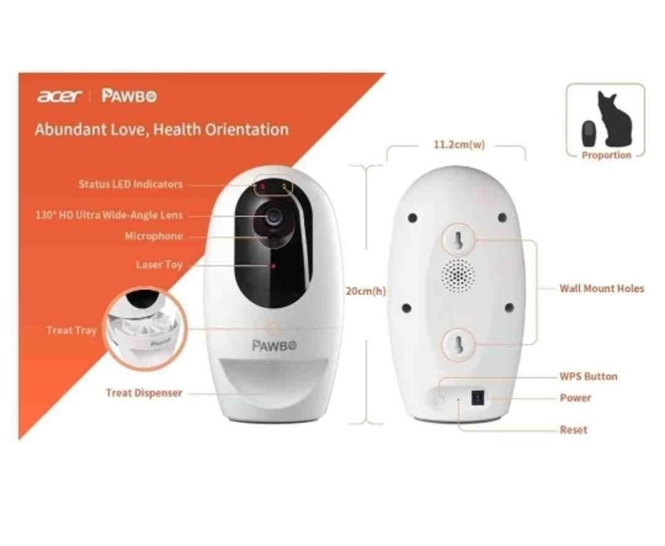 Pawbo Interactive Pet Camera with Treat Dispenser, White, PPC-21CL