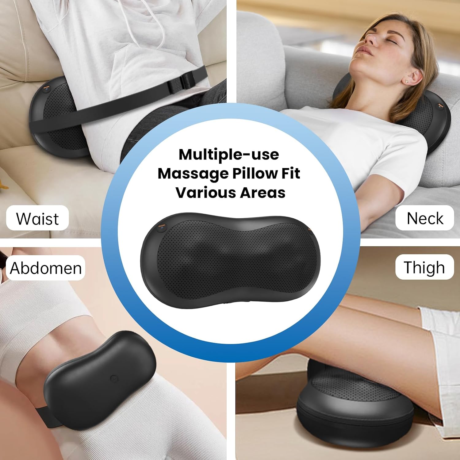 Massagease Corded Back Massage Pillow with Buckle Strap, with Heat (24 Head)