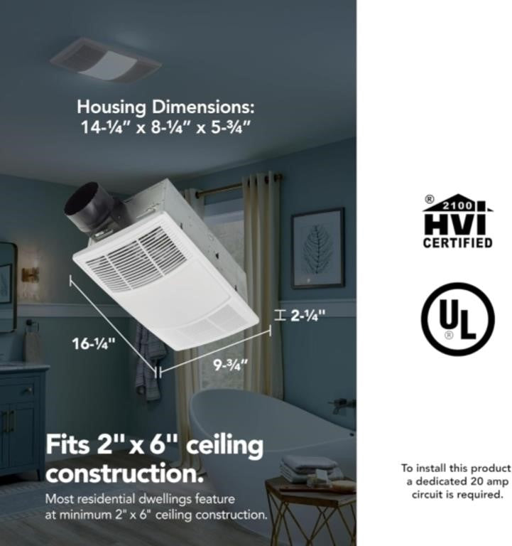 Broan-NuTone BHFLED80 PowerHeat Bathroom Exhaust Fan, #BHFLED80