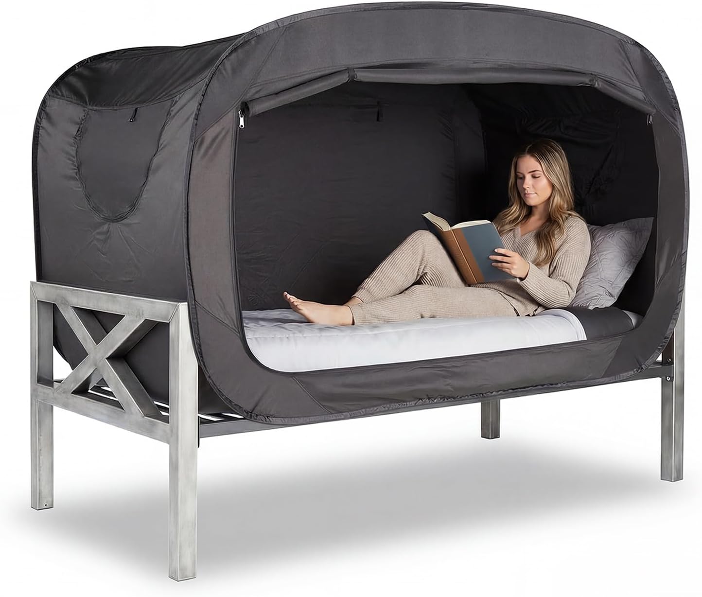Pop Up Privacy Tent for Indoor Use Bed, Tent Double Door with Mosquito Mesh BLACK