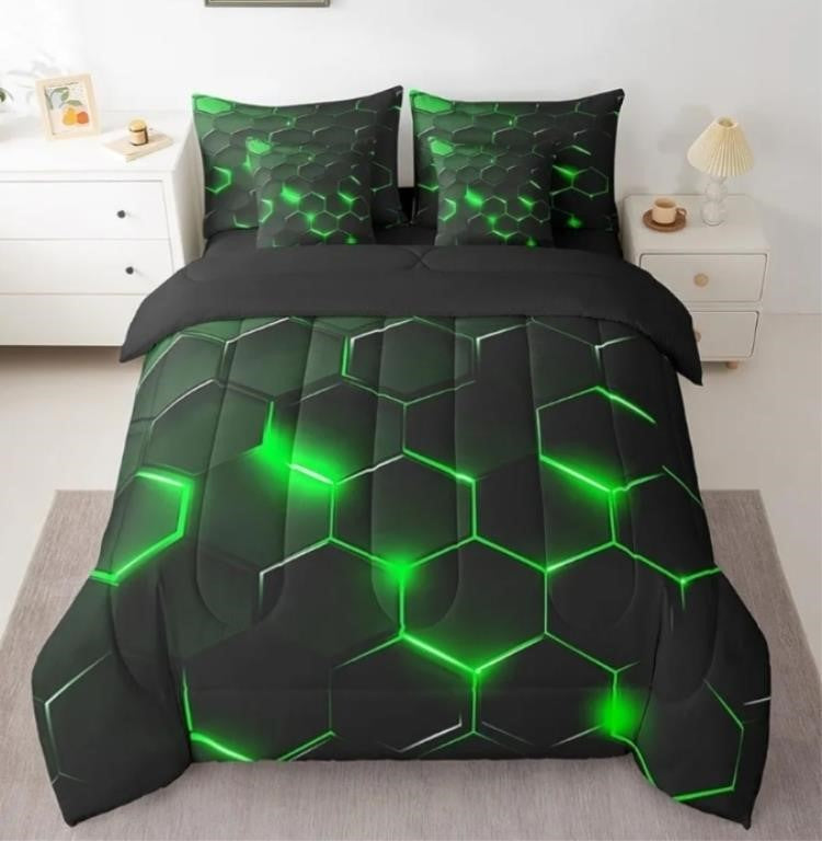 Feelyou Kids Black Green Honeycomb Bed, Twin Size, Green Black