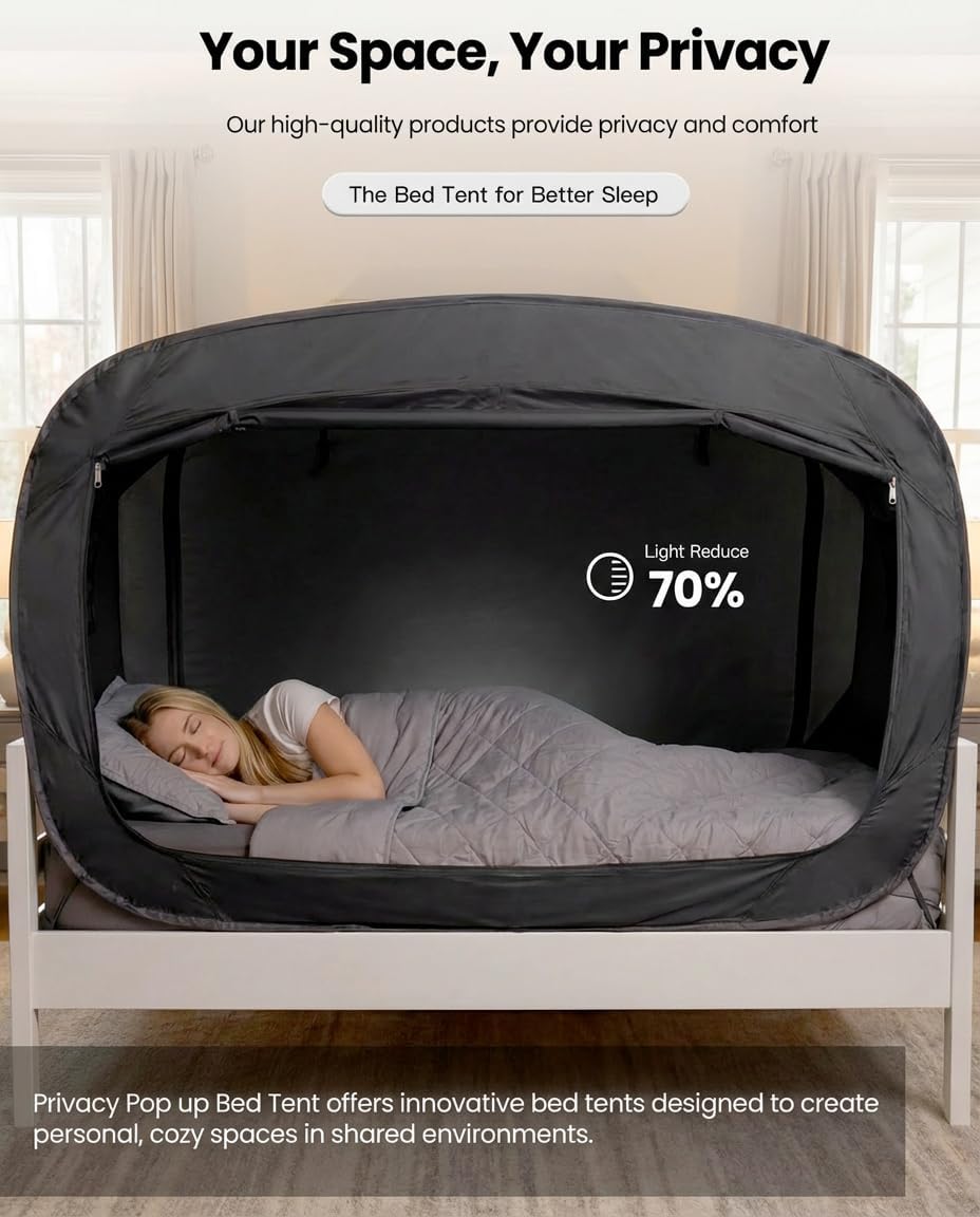 Pop Up Privacy Tent for Indoor Use Bed, Tent Double Door with Mosquito Mesh BLACK