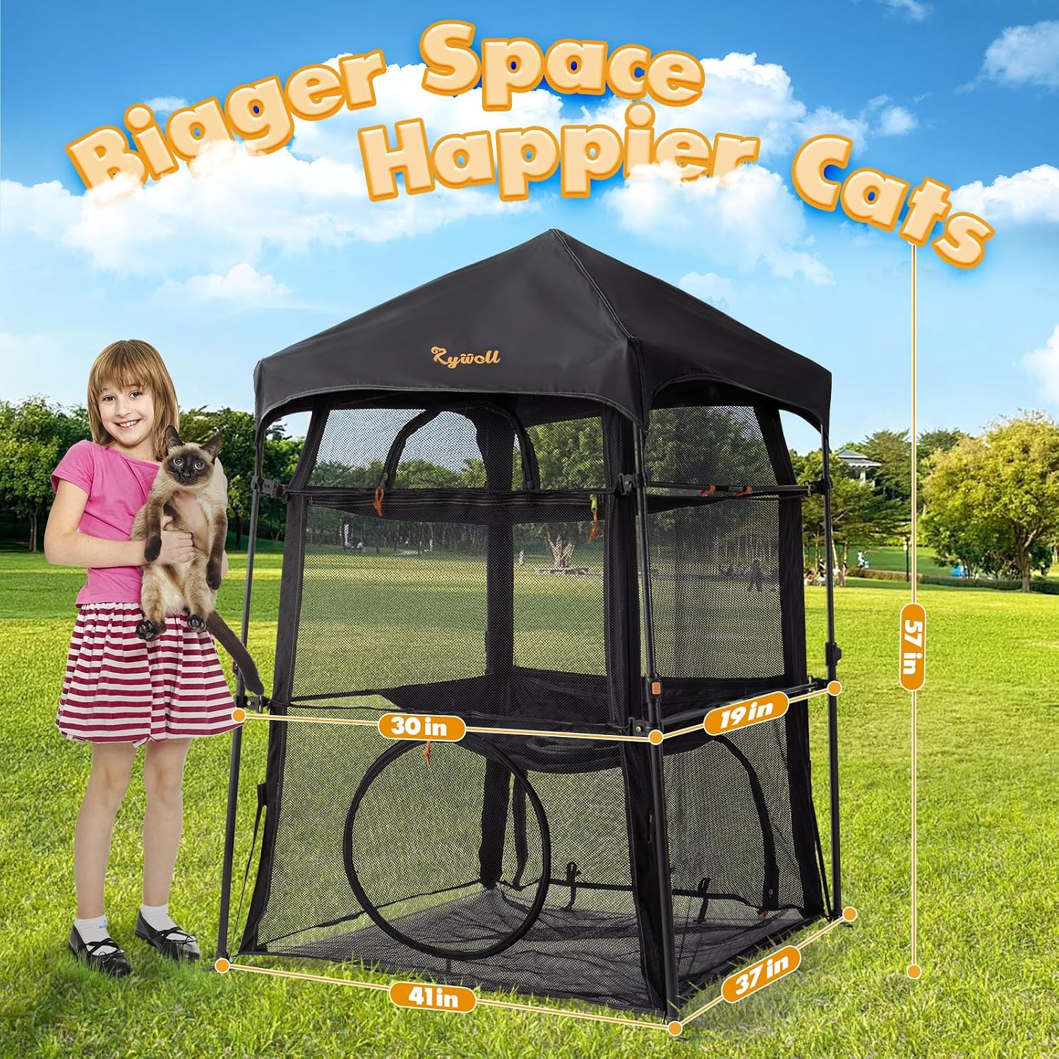 Rywell Extra Large Triple Outdoor Cat Enclosure, Pop Up Cat Tent Outdoor