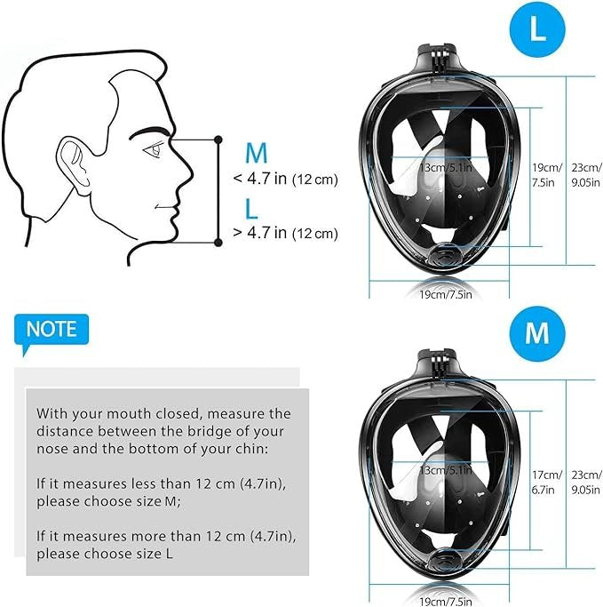 Full Face Snorkel Mask, Diving Mask for Kids and Adults,180° Panoramic View Snorkel Mask