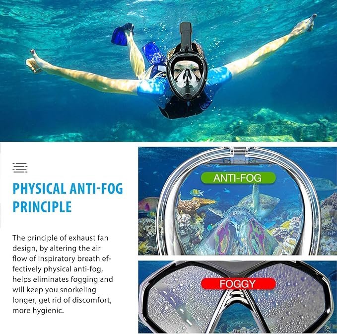 Full Face Snorkel Mask, Diving Mask for Kids and Adults,180° Panoramic View Snorkel Mask