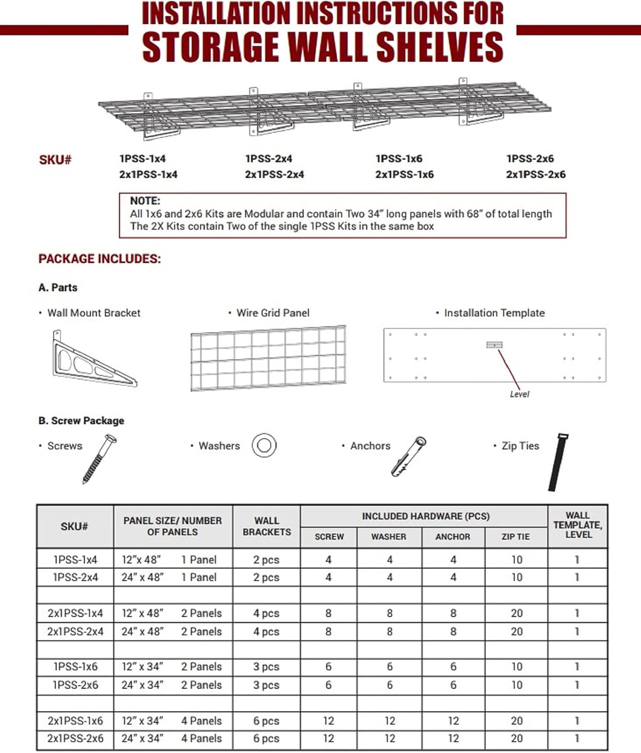 Sylvan Modular Garage Wall Shelves for Storage DIY Wall Mount Shelf, (1'x6')