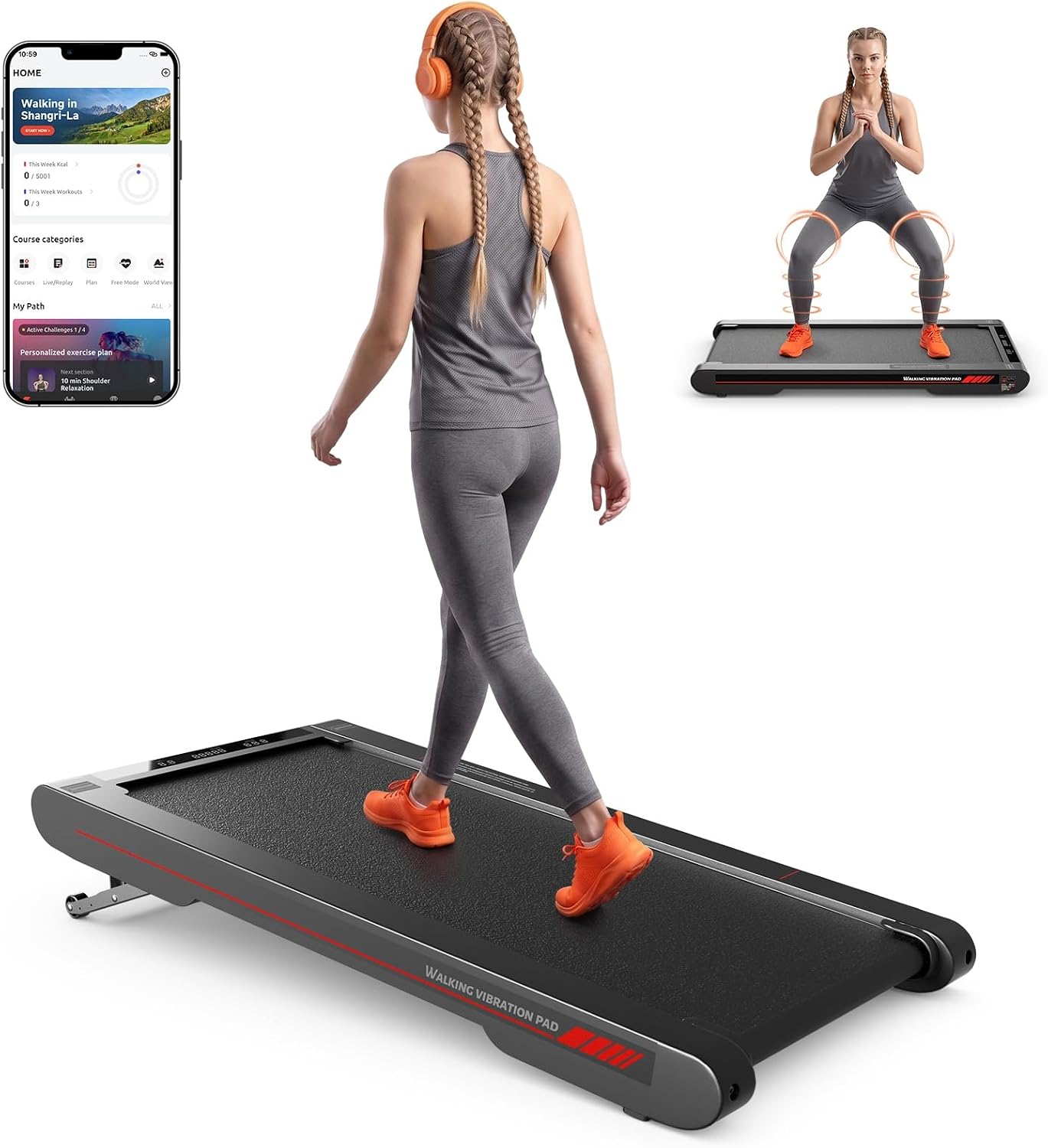 Walking Treadmill Pad with Vibration, 3.8 MPH Under Desk Treadmill with Incline