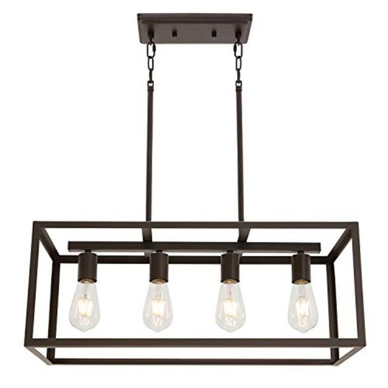 VINLUZ 4 Light Kitchen Pendnat Lighting Fixture in Oil Rubbed Bronze Finish Dining Room Chandelier Hanging Lamp Adjustable Height new