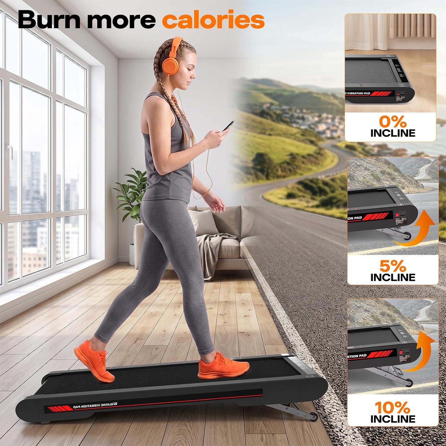 Walking Treadmill Pad with Vibration, 3.8 MPH Under Desk Treadmill with Incline