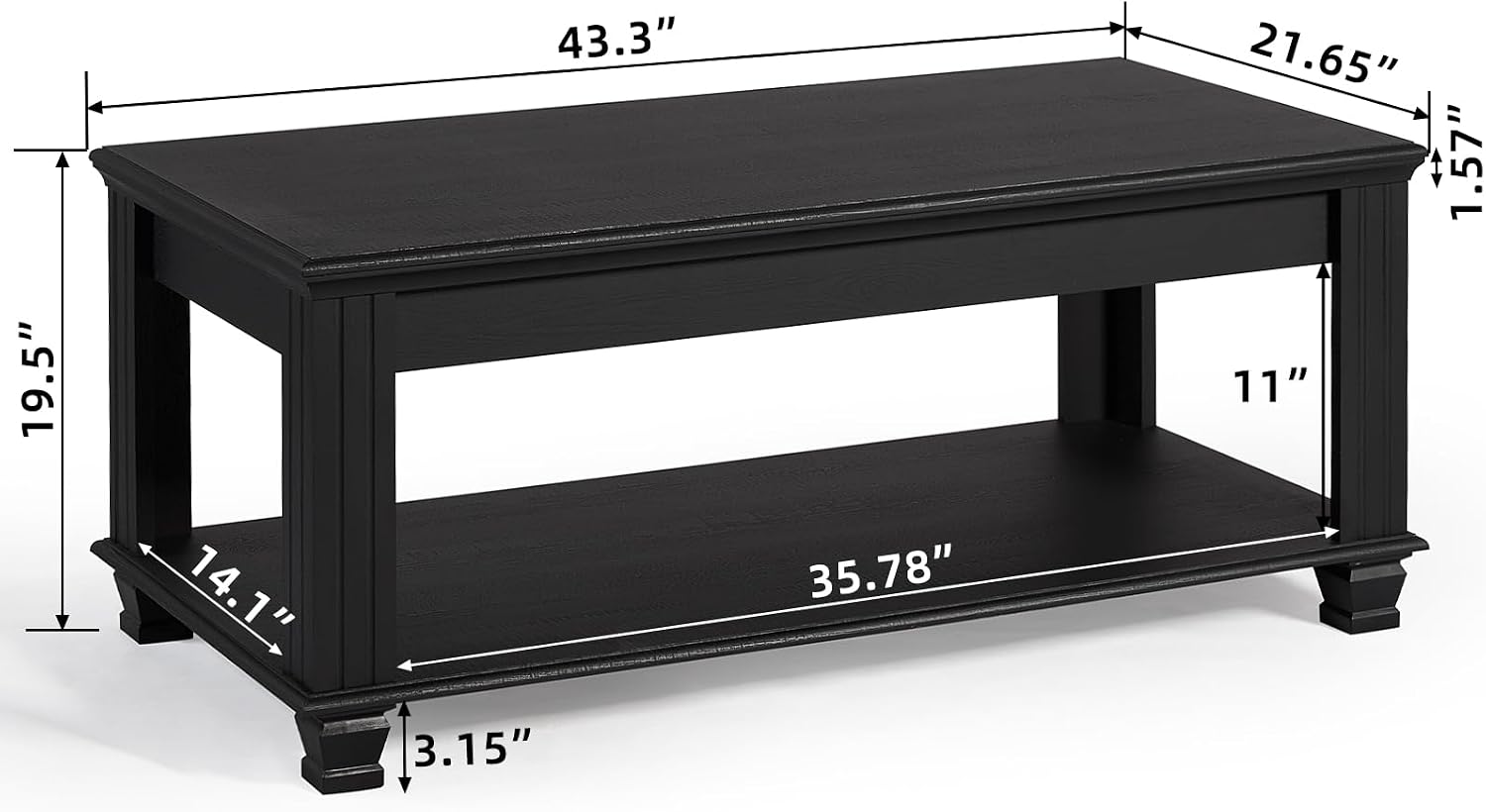 SAVOR LIFE Farmhouse Coffee Tables, Rustic Wooden Center Table,Black
