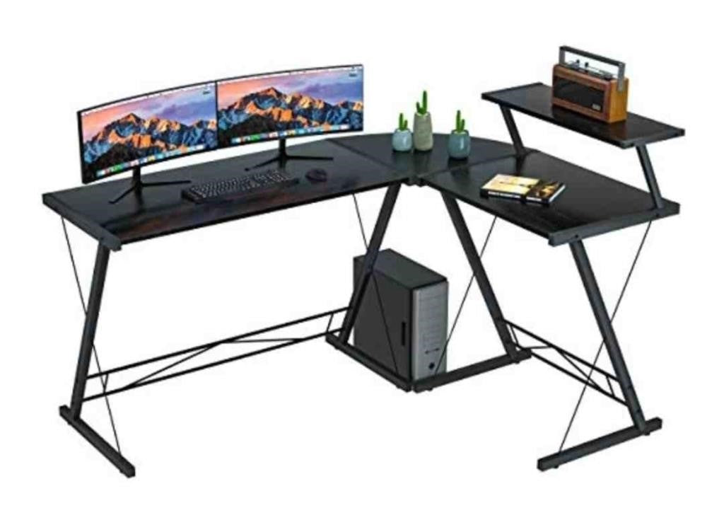 Coleshome L Shaped Desk With Elevated Shelf,