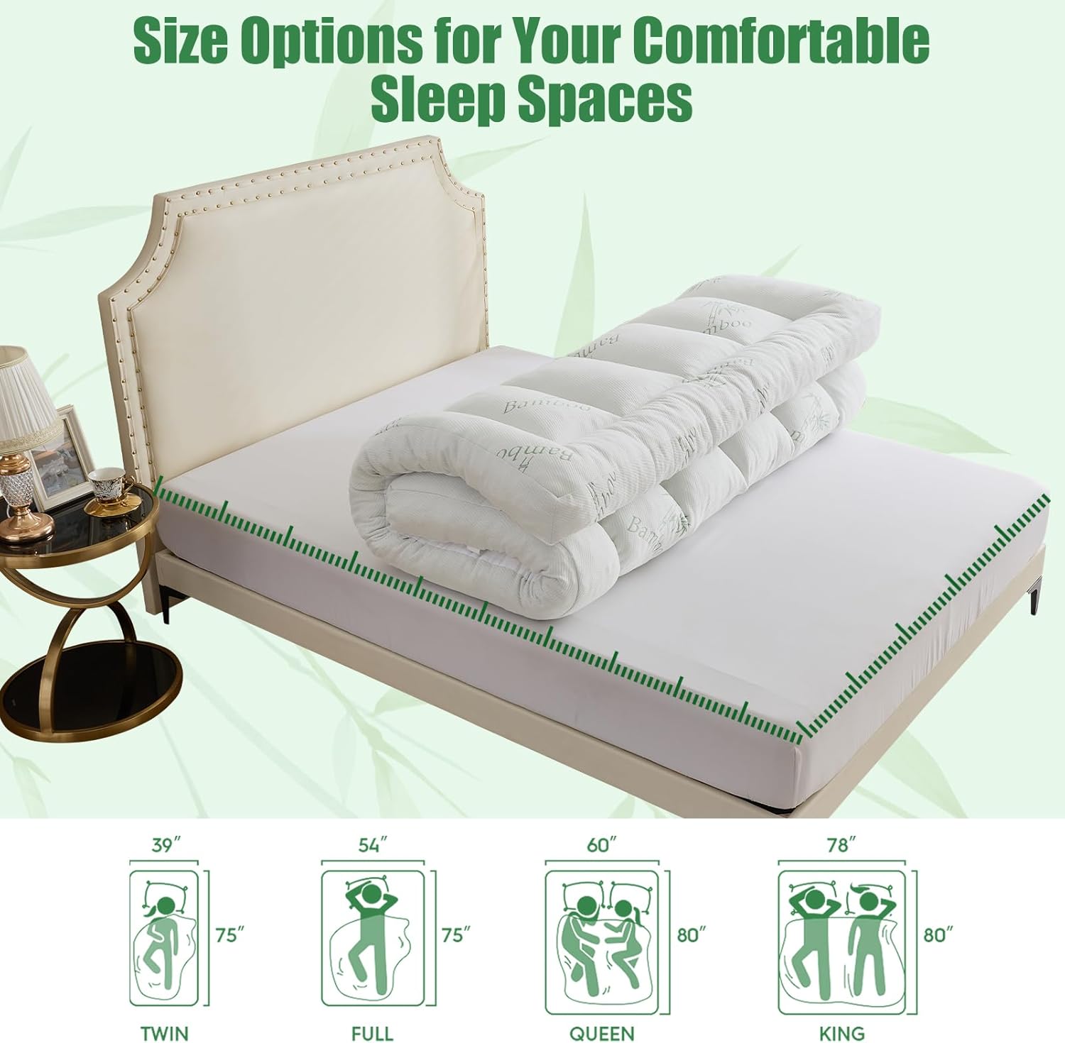 Memory Foam Mattress Topper Bamboo Viscose Air Layer, Queen, White