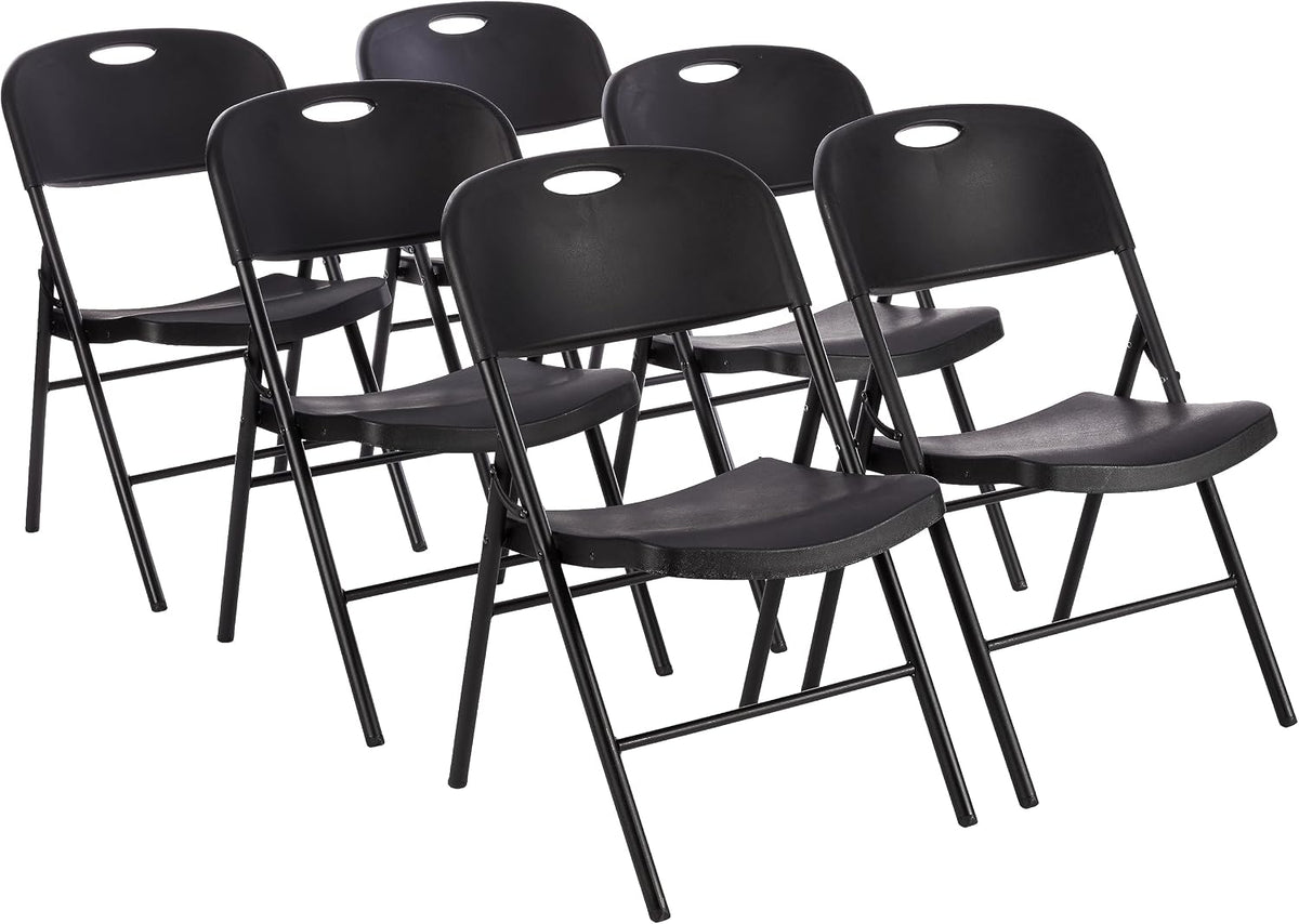 Amazon Basics Folding Plastic Chair with 350-Pound Capacity - Black, 6-Pack.