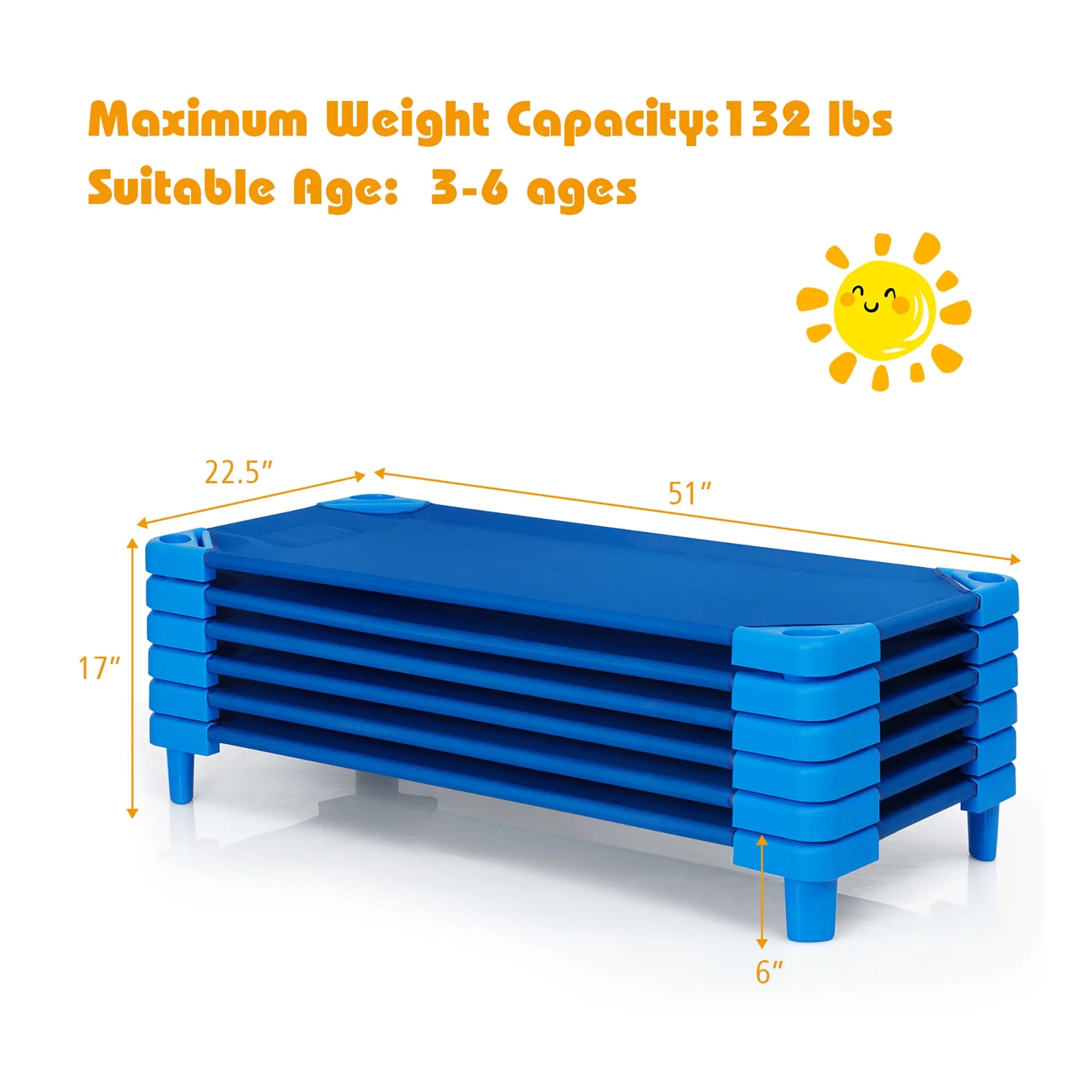Costway Pack of 6 Kids Stackable Naptime Cot 52'' L x 23''