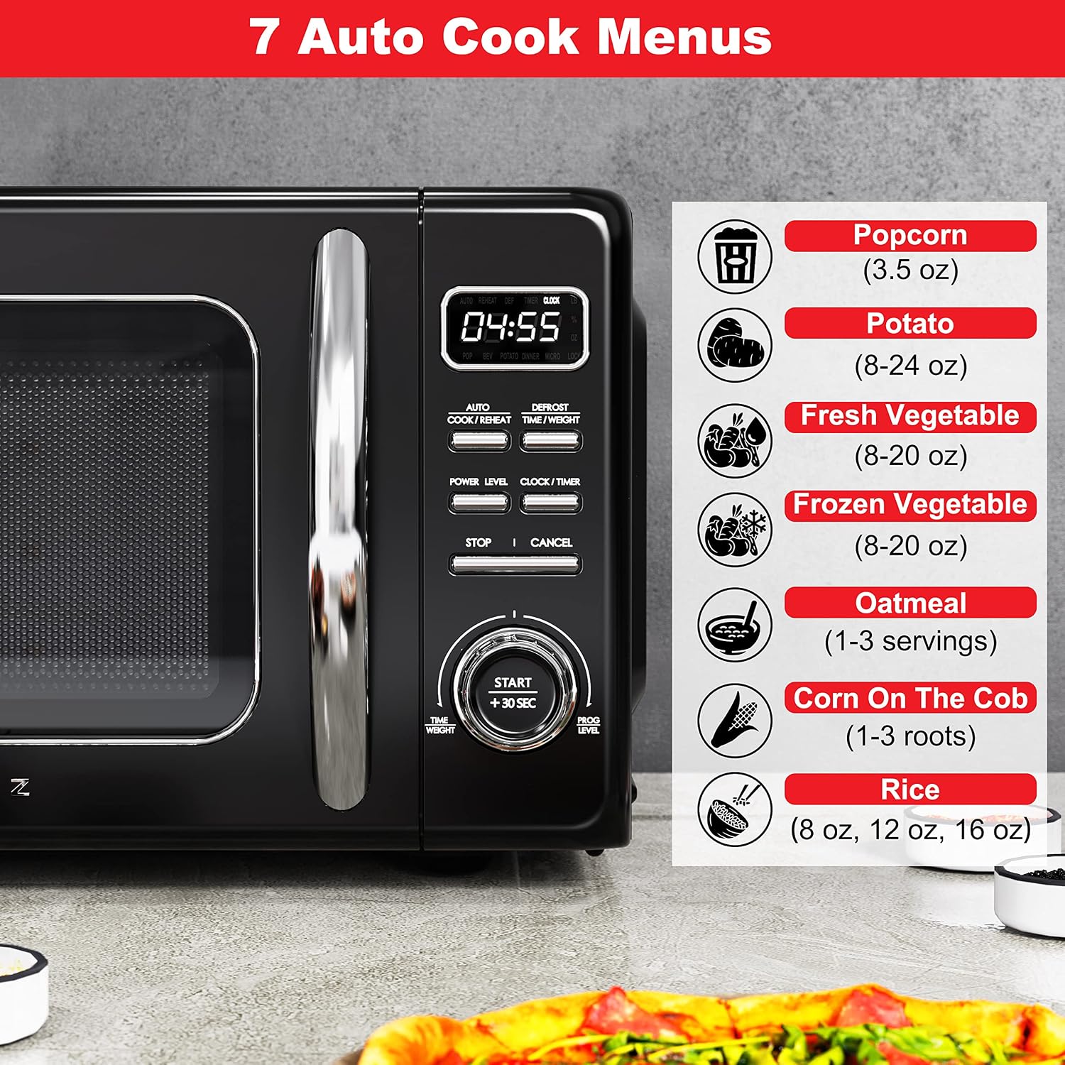 Galanz GLCMKZ07BKR07 Retro Countertop Microwave Oven, 0.7 cu ft, Black