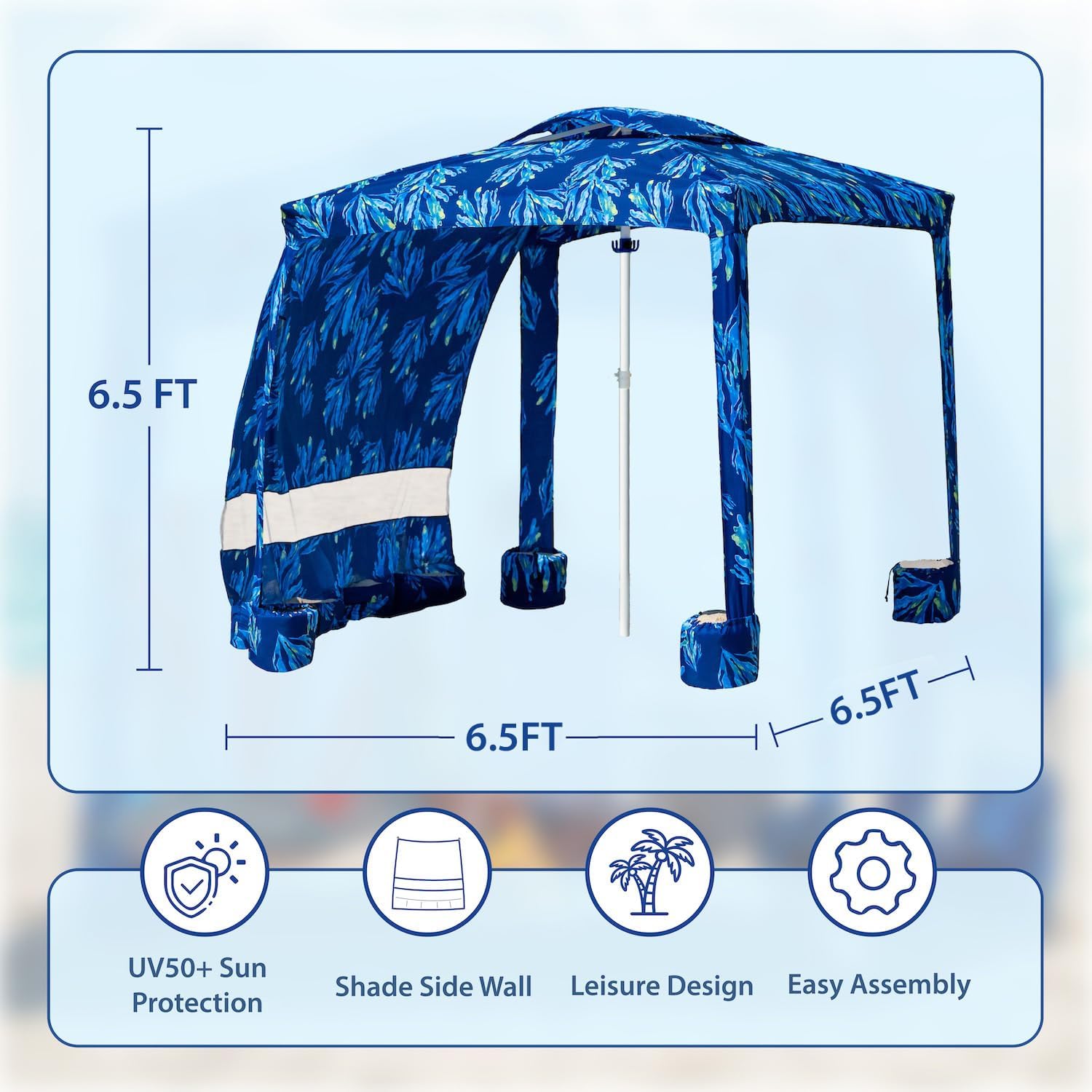 AMMSUN Beach Cabana, 6.2'×6.2' Beach Canopy with Privacy Sunwall