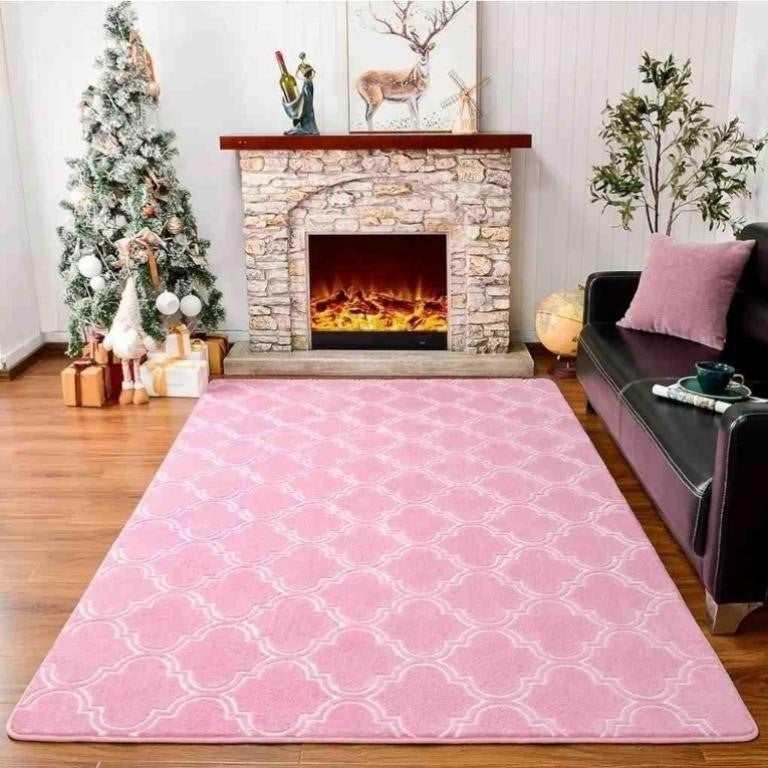 HOMORE Geometric Shag Rug for Home, 4'x5.9', Pink/White