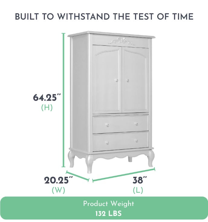 Evolur Aurora Armoire in Akoya Grey Pearl/Silver Mist