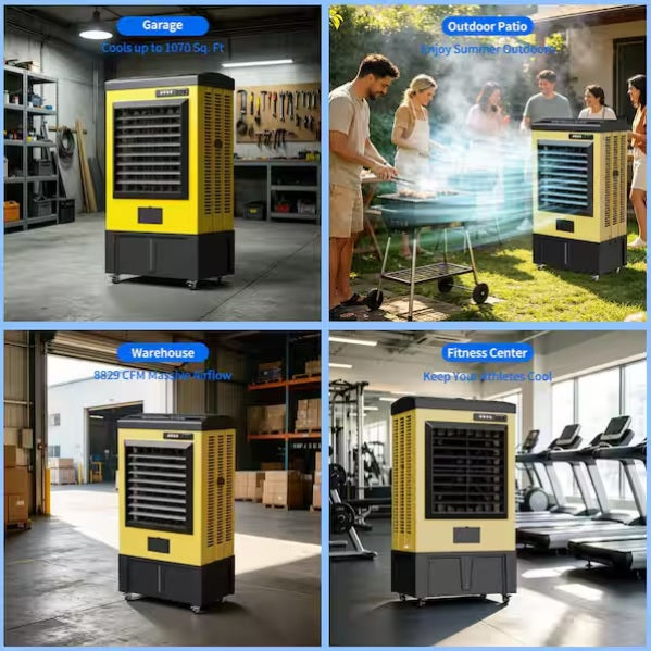 Swamp Cooler, 6500 CFM Evaporative Air Cooler, Uthfy 48" Yellow, JH-60AI-H