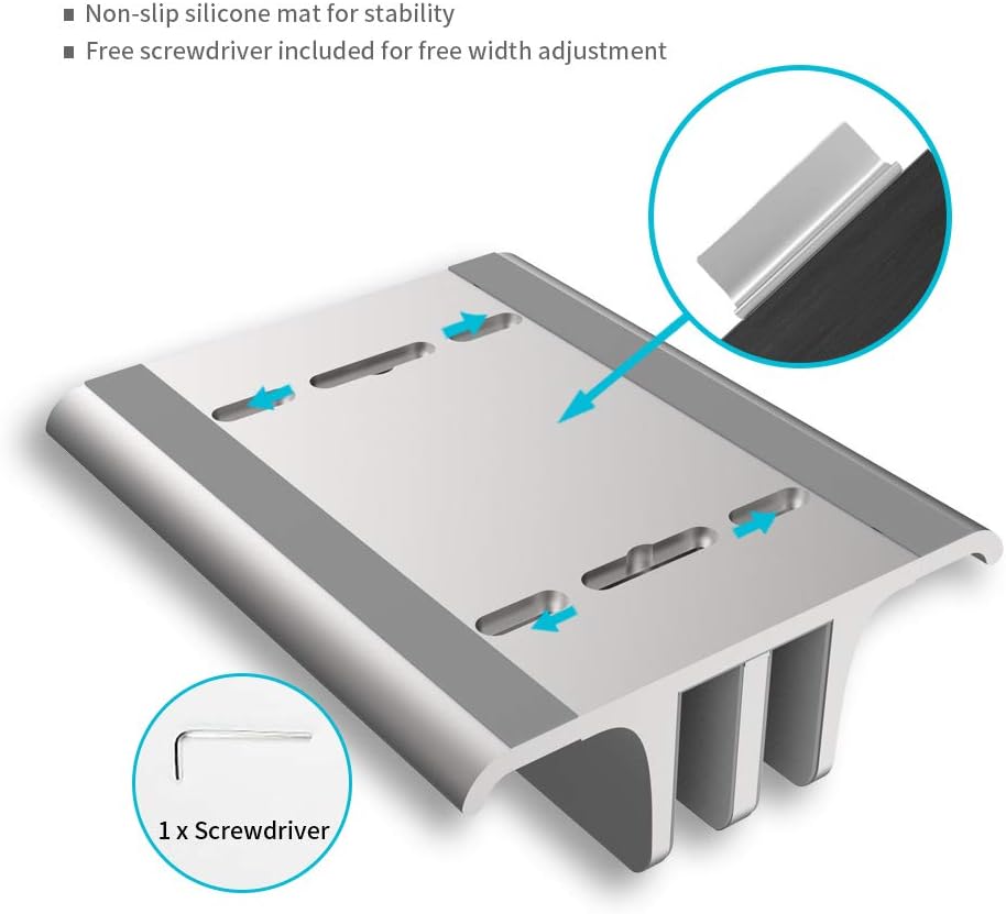 VAYDEER Double-Slot Adjustable Vertical Laptop Stand Newly Designed 2 Slot Aluminum Desktop Holder for All MacBook/Chromebook/Surface/Dell/iPad Up to 17.3 Inches - Silver