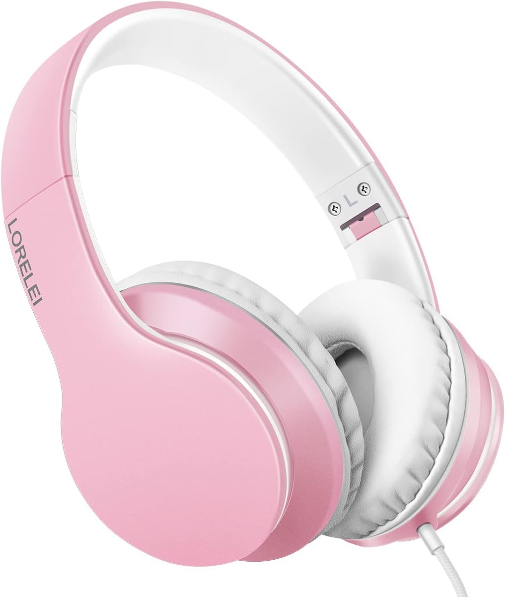 LORELEI X6 Over-Ear Headphones with Microphone, Smartphone Tablet MP3 / 4 (Pearl Pink)