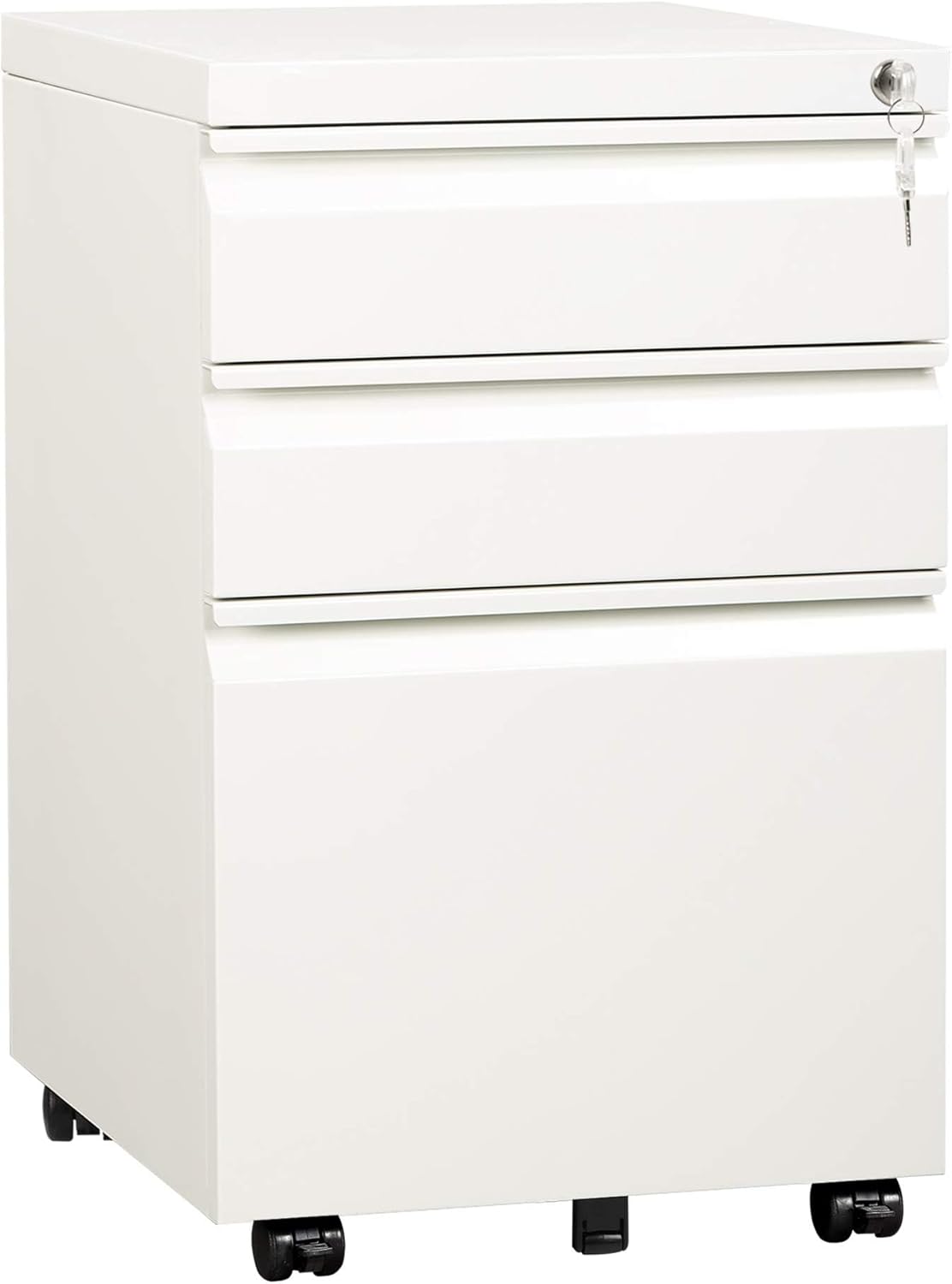 DEVAISE 3 Drawer Mobile File Cabinet Under Desk Office, White, #AHDG021