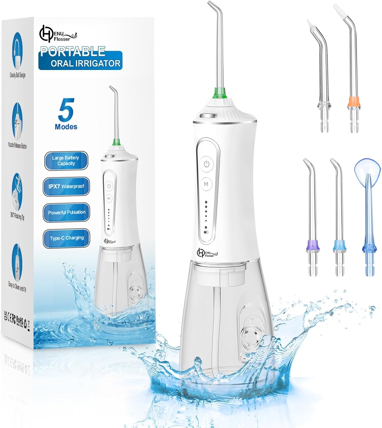 HENU Cordless Water Flosser - Portable, Rechargeable Oral Irrigator