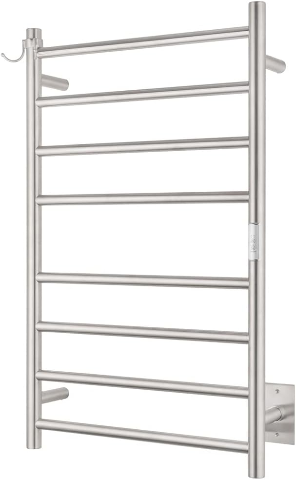8-Bar Wall-Mounted Towel Warmer, Plug/Hardwired, 3 Timers