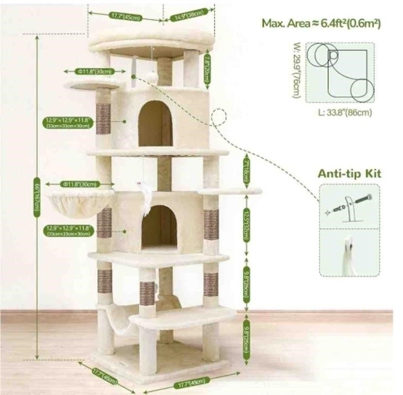 Globlazer 66" Corner Cat Tree Tower for Indoor Cats