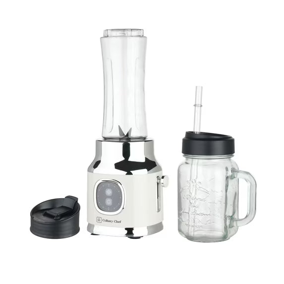 CULINARY CHEF Retro Smoothie Maker Blender with Mason Jar, Perfect for Shakes and Smoothies, 300-Watt, Cream