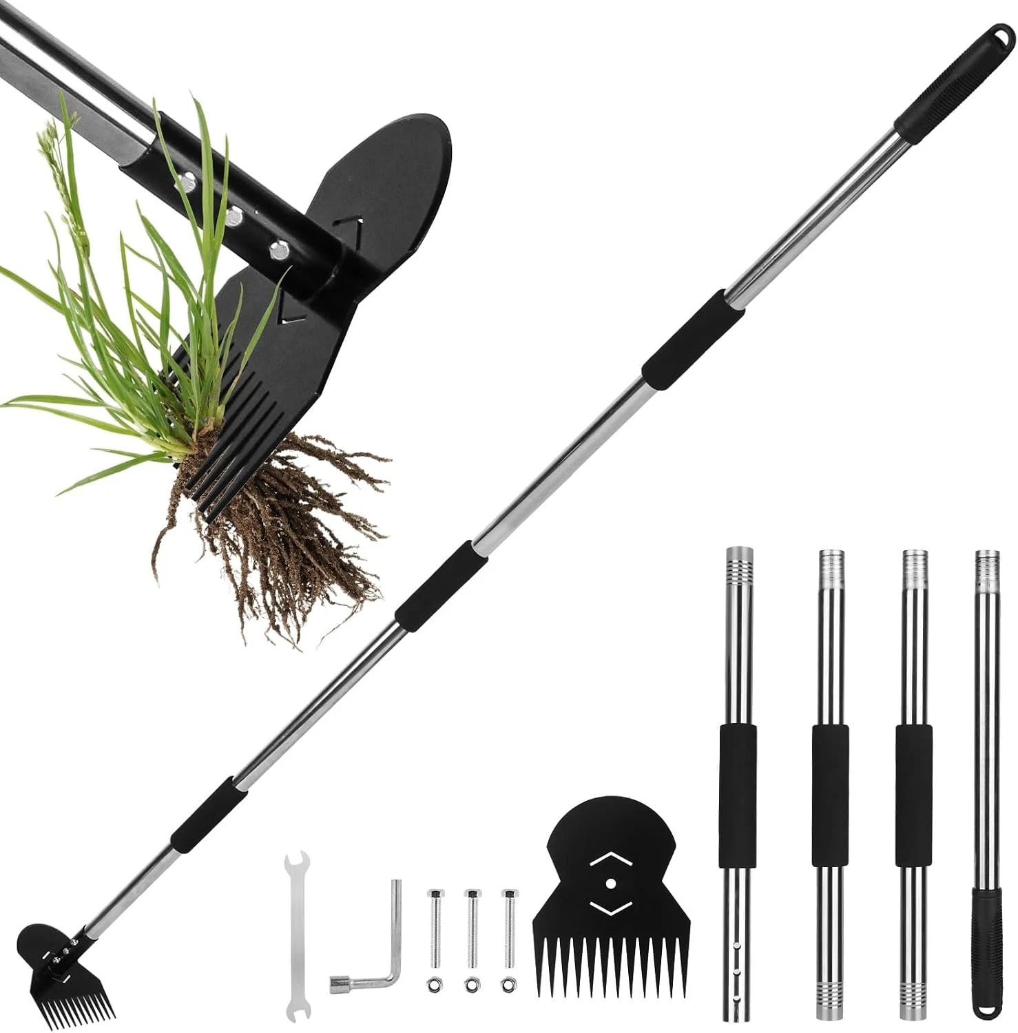 JRKJQBV Garden Tools,Weeder Tool,63" Black 24 Claws
