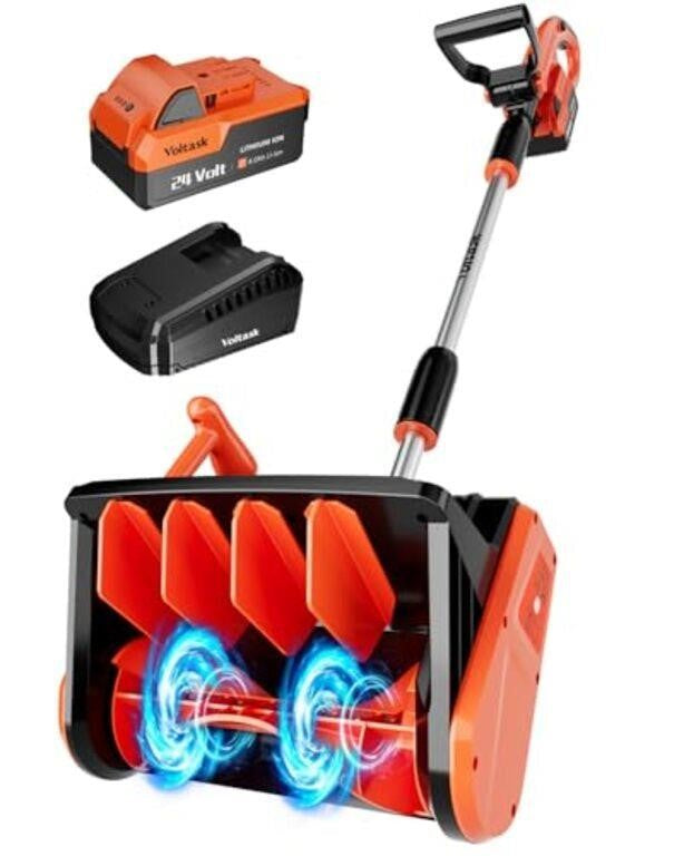 VOLTASK Cordless Snow Shovel Brushless, 24V 13 Inch Cordless Snow Blower, Orange/Black