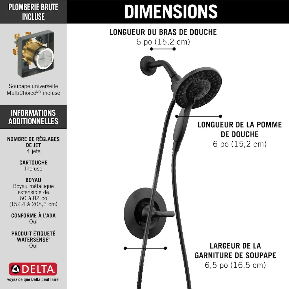 Delta Arvo In2ition 2-in-1 4-Spray Shower 1.75 GPM in Matte Black