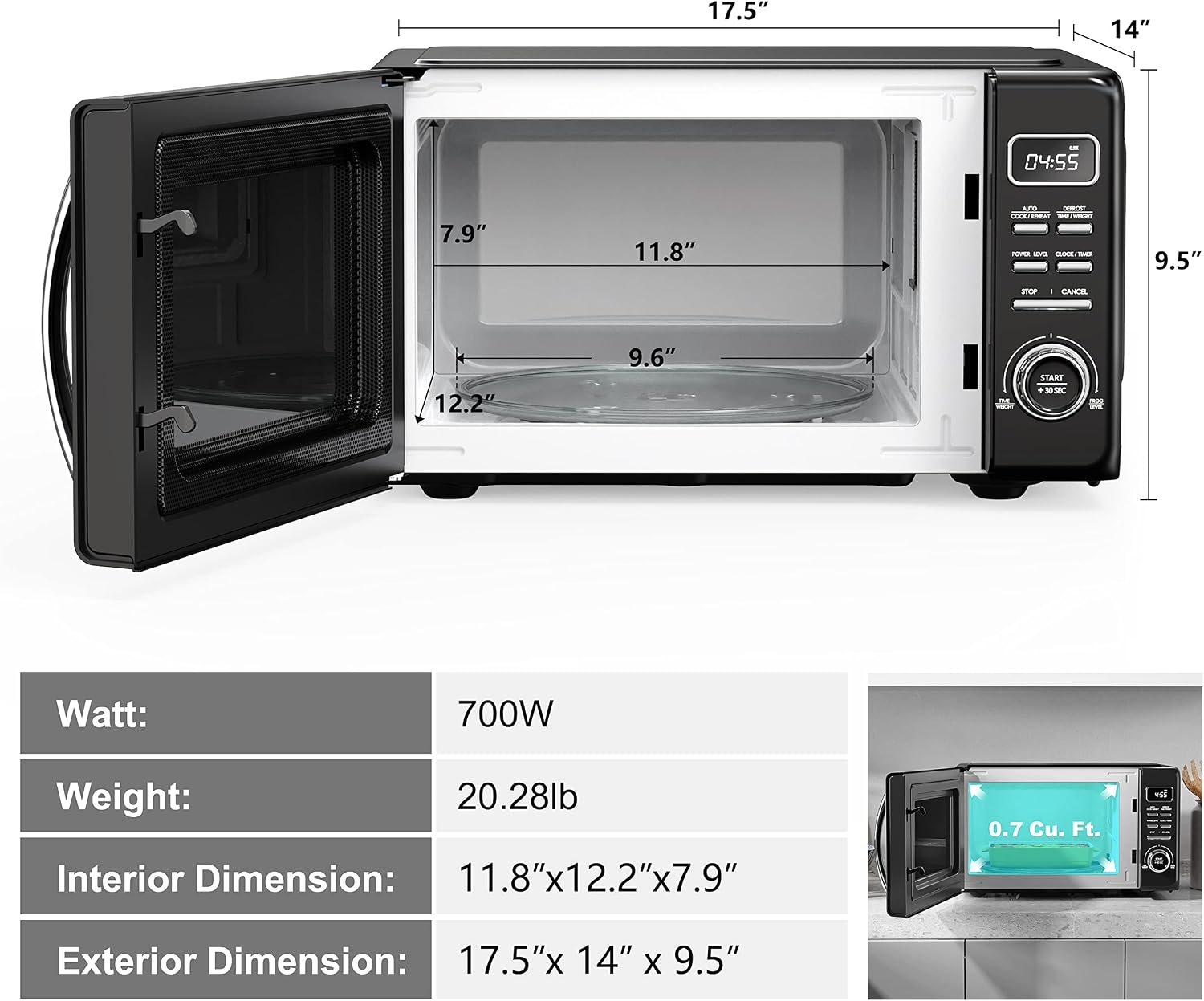 Galanz GLCMKZ07BKR07 Retro Countertop Microwave Oven, 0.7 cu ft, Black