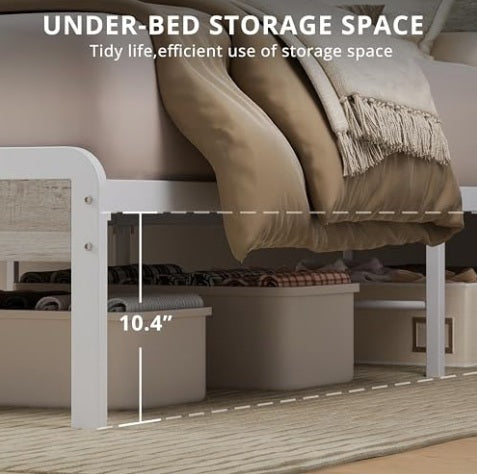 Queen Bed Frame with 2-Tier Storage Shelf Headboard