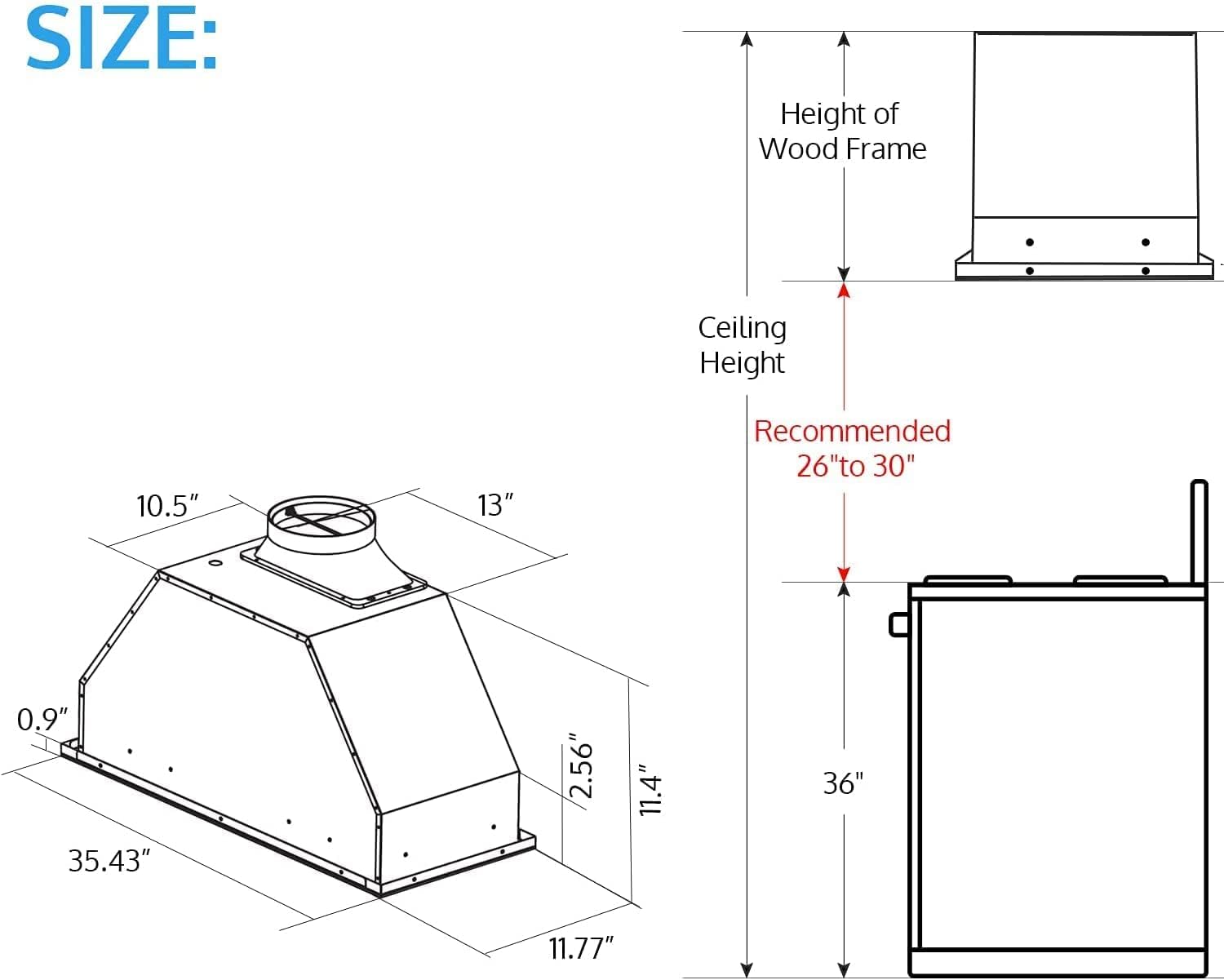 IKTCH 36 inch Built-in/Insert Range Hood 900 CFM, (IKB01-36