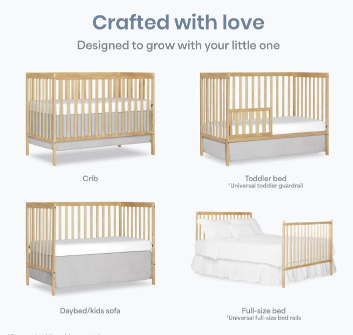 Dream On Me Synergy 5-in-1 Convertible Full Size Baby Crib, Natural