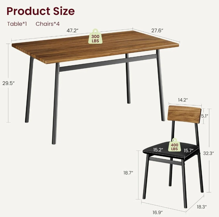 Garvee Modern Industrial Dining Table Set for 4