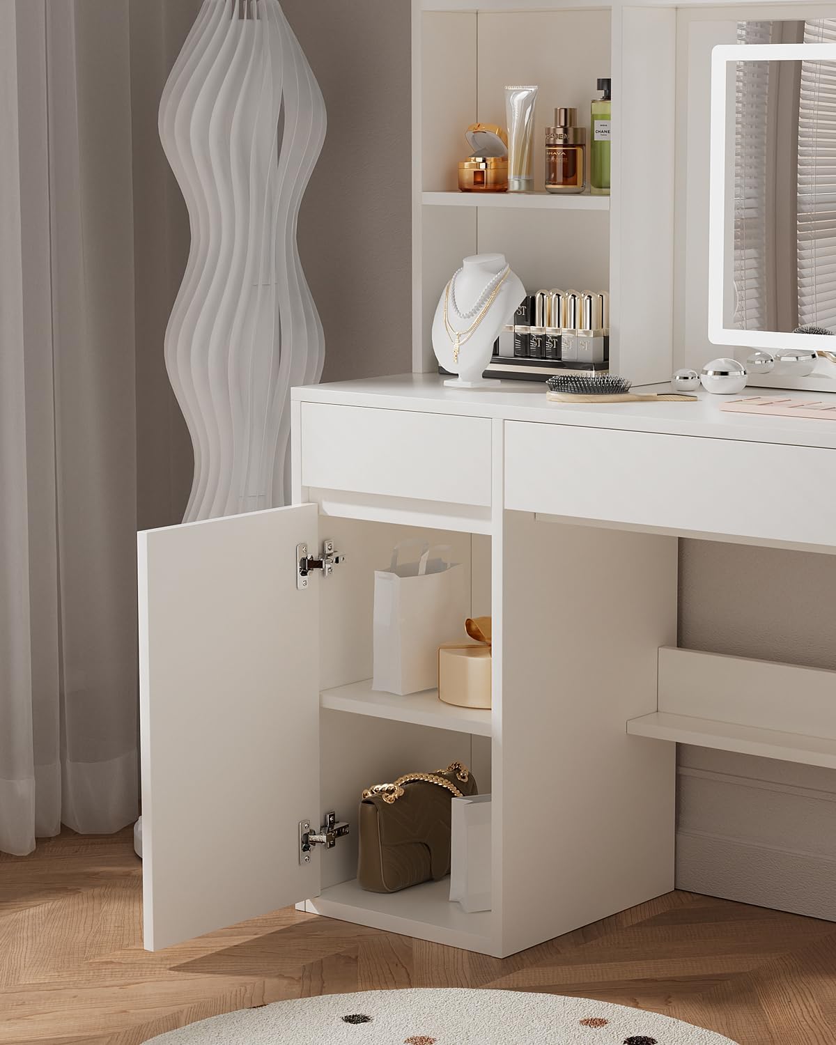 Vanity Desk, Makeup Table with Mirror and Lights, 90cm White