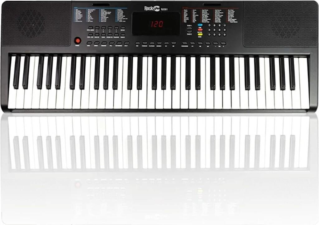 RockJam 61-Key Compact Keyboard with Sheet Music Stand, Power Supply