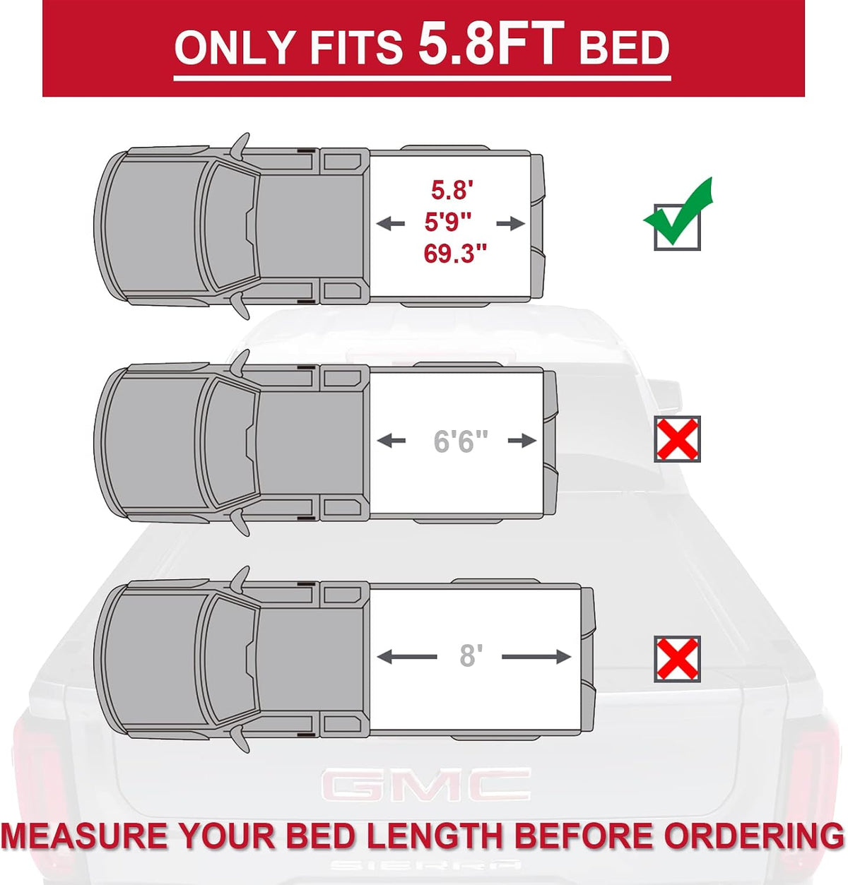 Soft Roll Up Tonneau Cover Compatible with 2019-2026 Silverado/Sierra 1500 Fleetside 5.8FT Truck Bed